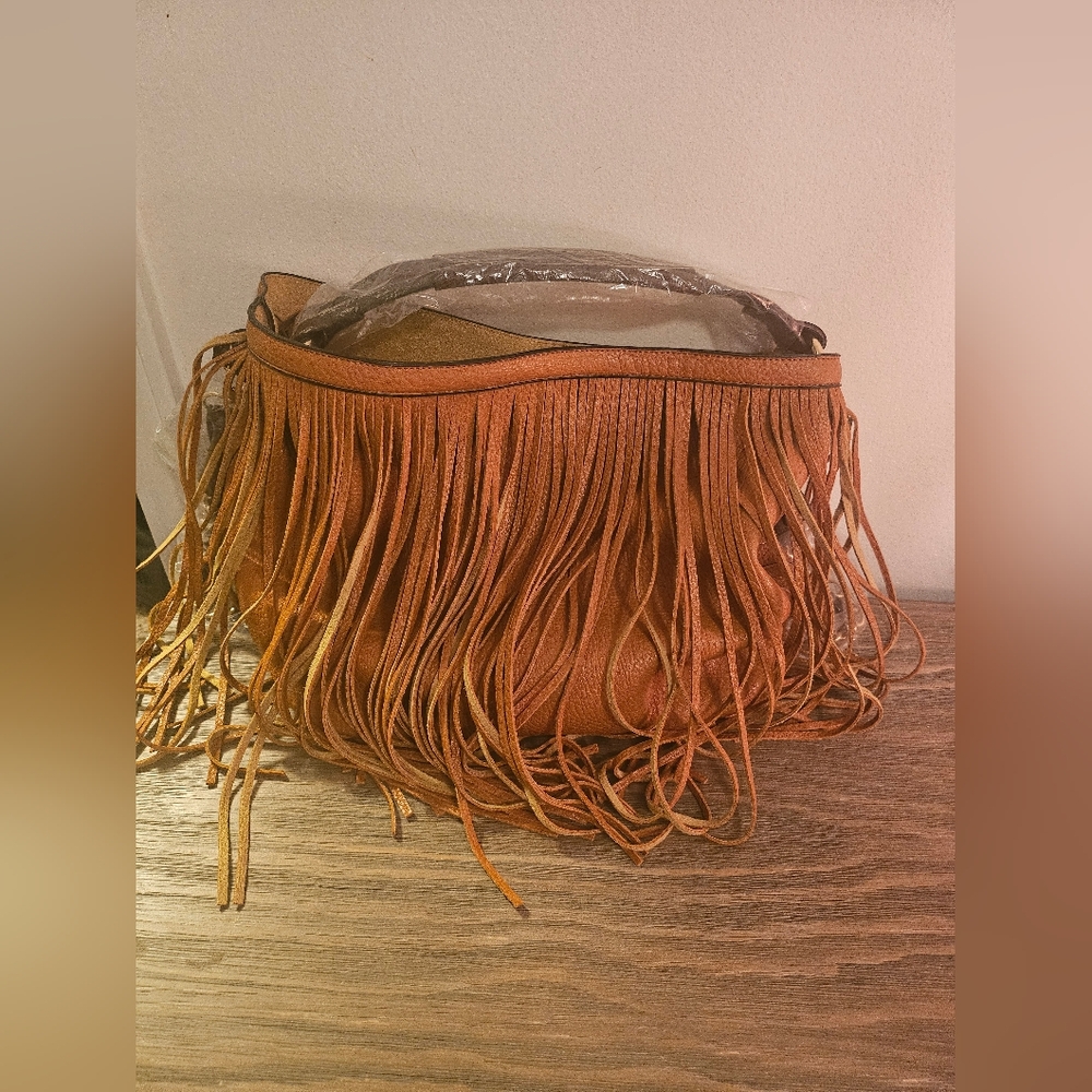 CALIN Collection Vegan Leather 2-in-1 Fringe Tote - Light Brown